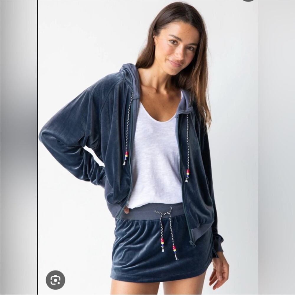 Natural Life Make It Happen Velvet Slate Gray Full Zip Hoodie - Size S